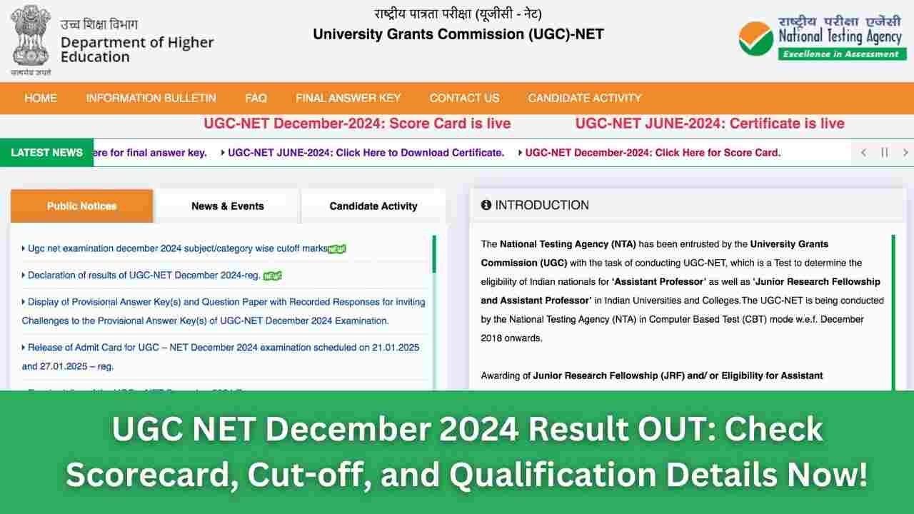 UGC NET December 2024 Result OUT